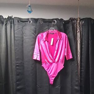 Elegant Pink Satin Bodysuit